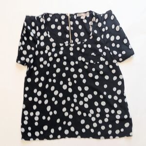 Womens FOREVER 21 Contemporary Black and White Short Sleeve Polka Dot Blouse